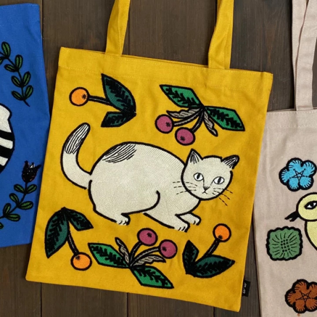 松尾ミユキ　エンブロイダリー　トートバッグ　松尾ミユキバック　猫 レディースのバッグ(トートバッグ)の商品写真