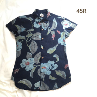 45R - 【美品】45R  アロハシャツ 半袖 インディゴ染  綿100％ 日本製 紺色