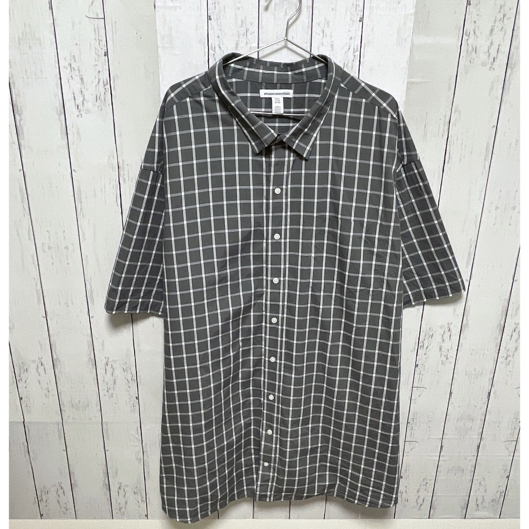 Amazon(アマゾン)のUSA古着　半袖シャツ　ドレスシャツ　4XL　チェック柄　グレー　AMAZON メンズのトップス(シャツ)の商品写真