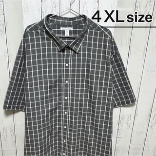 アマゾン(Amazon)のUSA古着　半袖シャツ　ドレスシャツ　4XL　チェック柄　グレー　AMAZON(シャツ)