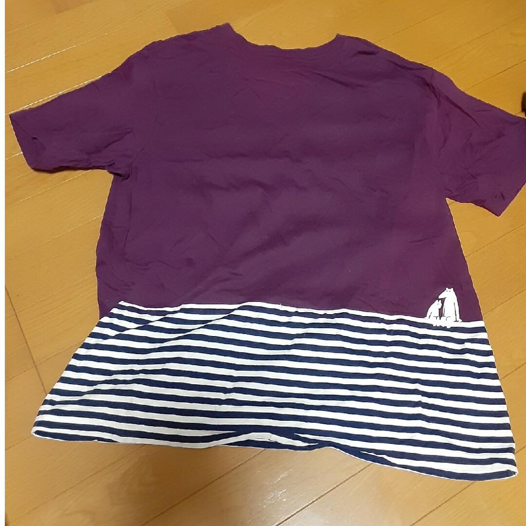 Design Tshirts Store graniph(グラニフ)の未使用ですが、しわアリ　グラニフ　Tシャツ　L　紫　ボーダー メンズのトップス(シャツ)の商品写真