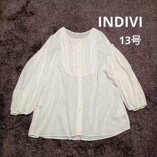 INDIVI - 美品 INDIVI インディヴィ ピンタックブラウス 大きいサイズ 13号