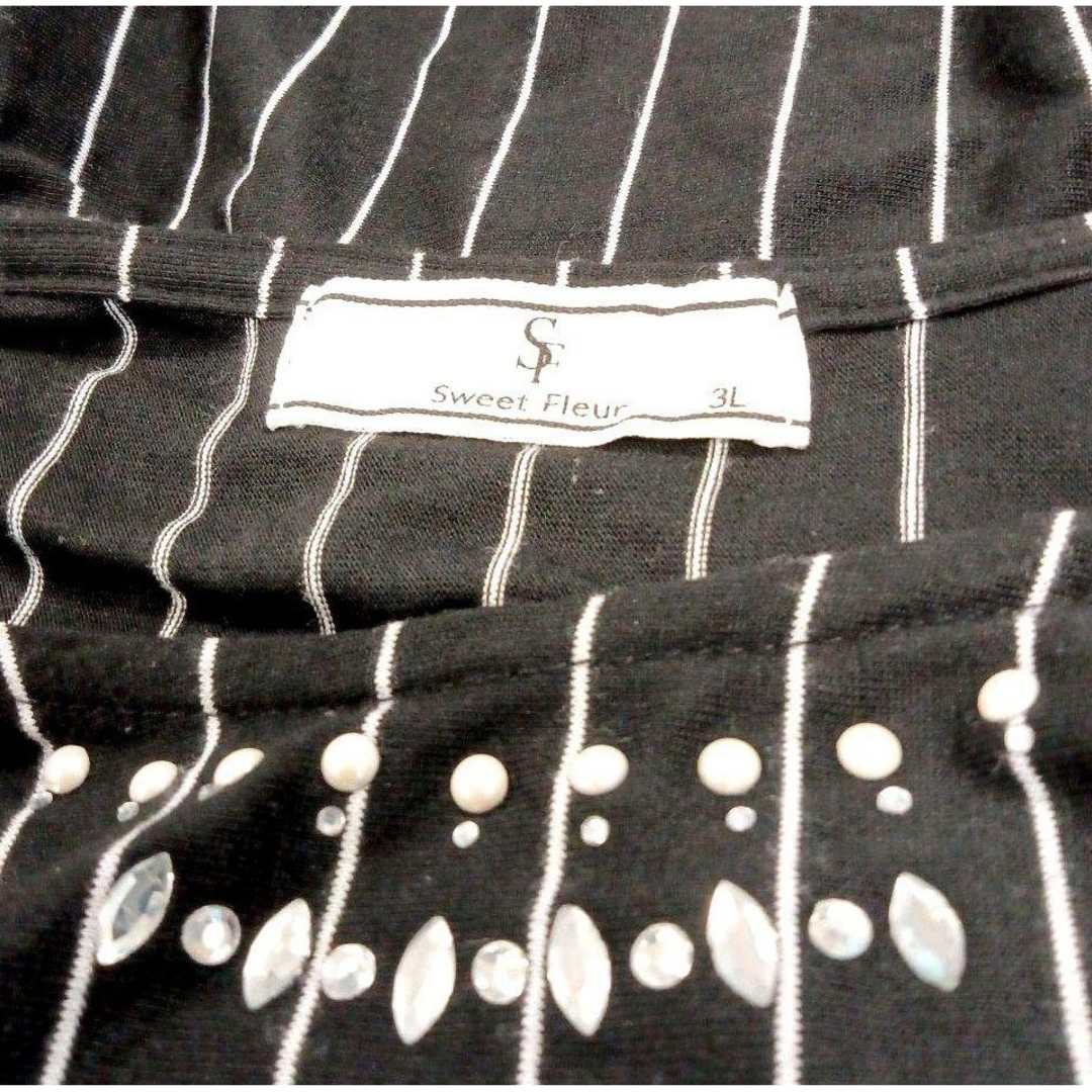 美品 3L Sweet  Fleur 胸元ビジュー シフォン袖フリル重ねトップス レディースのトップス(シャツ/ブラウス(半袖/袖なし))の商品写真