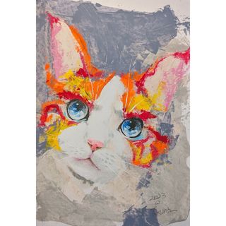 赤　猫　原画　絵画　イラスト　ペット　インテリア