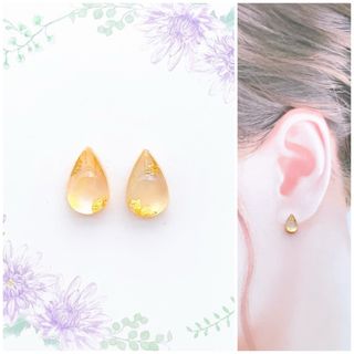 イエロー10mm雫ピアス/イヤリング　再販