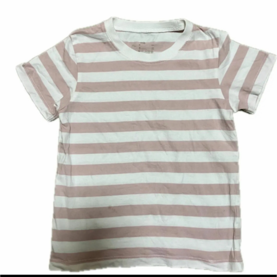 MUJI (無印良品)(ムジルシリョウヒン)の無印良品　ボーダーTシャツ　110サイズ　ピンク キッズ/ベビー/マタニティのキッズ服女の子用(90cm~)(Tシャツ/カットソー)の商品写真