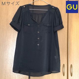 ジーユー(GU)の【★送料込】 Mサイズ GU ミリタリー調スキッパーブラウズ シャツ ブラック(シャツ/ブラウス(半袖/袖なし))