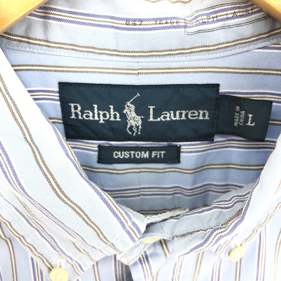 Ralph Lauren(ラルフローレン)の古着 ラルフローレン Ralph Lauren CUSTOM FIT 半袖 ボタンダウン ストライプシャツ メンズL /eaa448664 メンズのトップス(シャツ)の商品写真