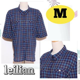 leilian - ★美品★ レリアン トップス シャツ 半袖 チェック柄 肩パット サイズM