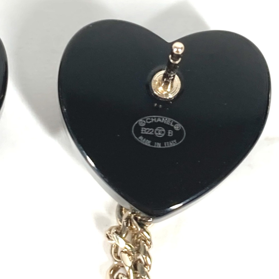 CHANEL(シャネル)のシャネル CHANEL 2連ハート CC ココマーク チェーン 22B アクセサリー ラインストーン ピアス プラスチック ブラック 美品 レディースのアクセサリー(ピアス)の商品写真