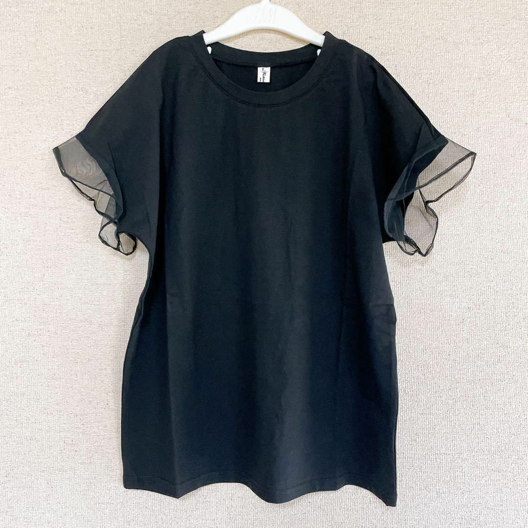 メッシュスリーブ Tシャツ 黒　ブラック　シンプル　オルチャン　《351》 レディースのトップス(Tシャツ(半袖/袖なし))の商品写真