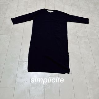 シンプリシテェ(Simplicite)の【美品】simplicite シンプリシテェ　ワンピース　ネイビー　フリーサイズ(ひざ丈ワンピース)