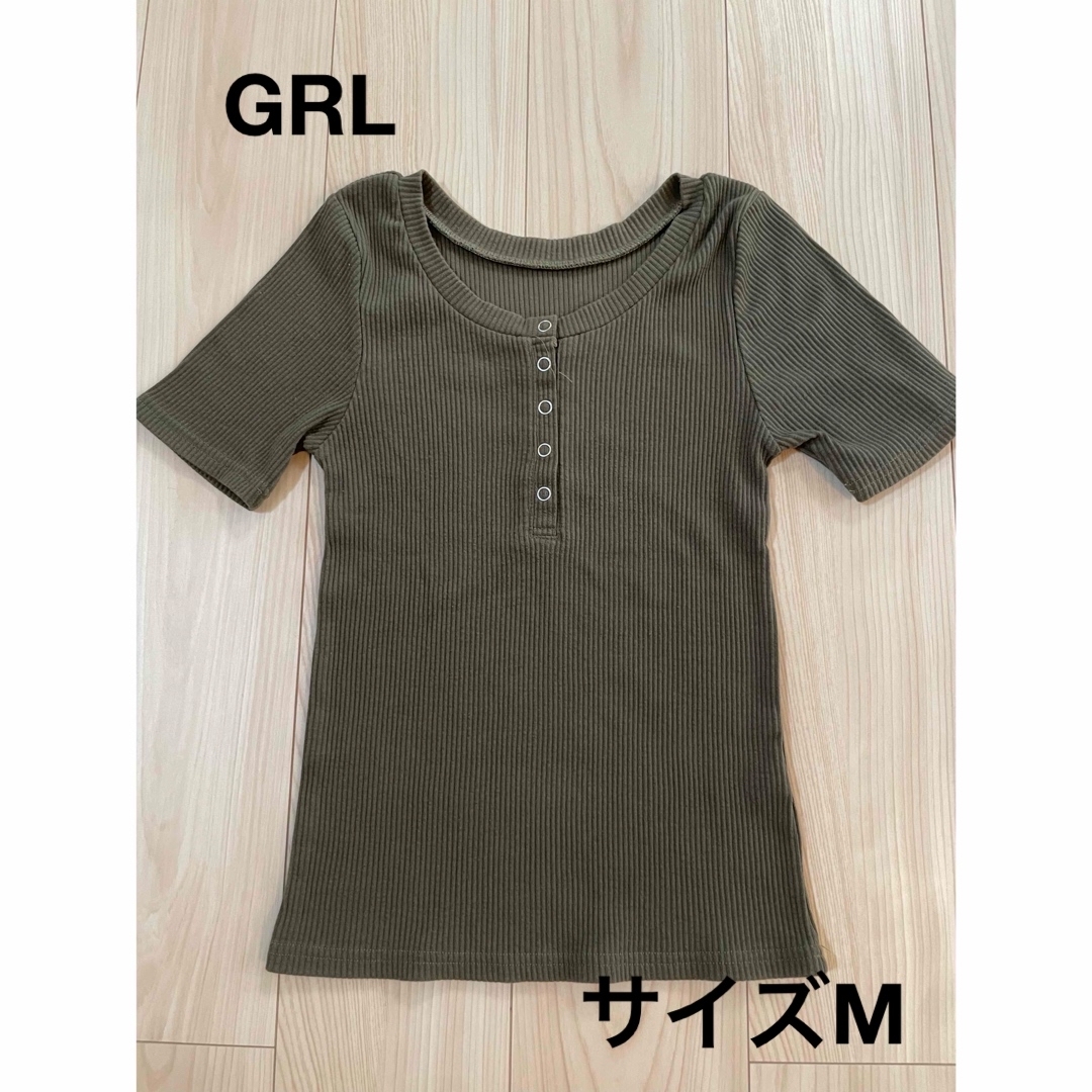 GRL(グレイル)の＊グレイル：サイズM：カーキ色の半袖のリブTシャツ＊ レディースのトップス(Tシャツ(半袖/袖なし))の商品写真