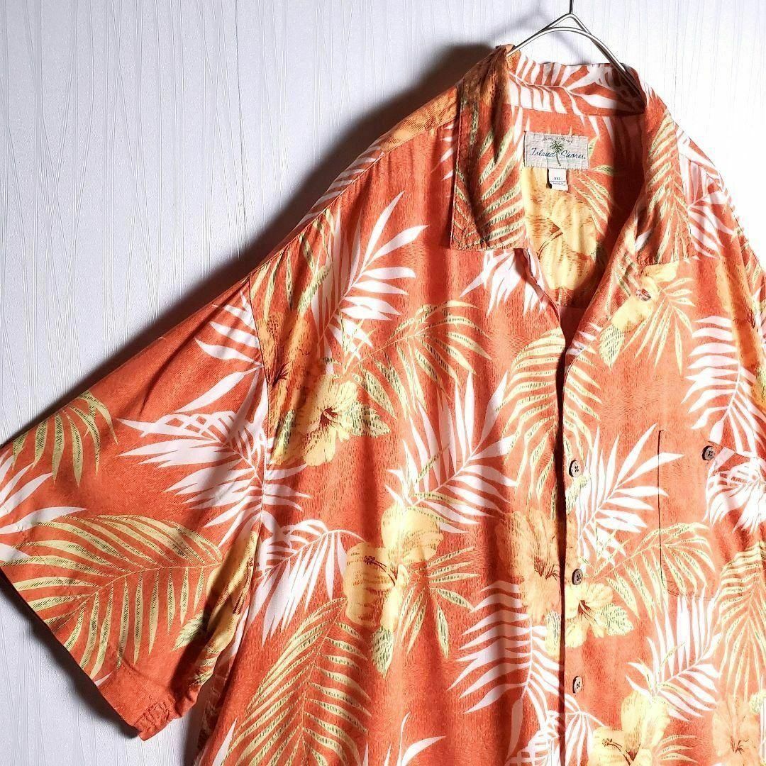 VINTAGE(ヴィンテージ)のアロハシャツ 総柄 ハイビスカス オープンカラー ウッドボタン 2XL 古着 メンズのトップス(シャツ)の商品写真