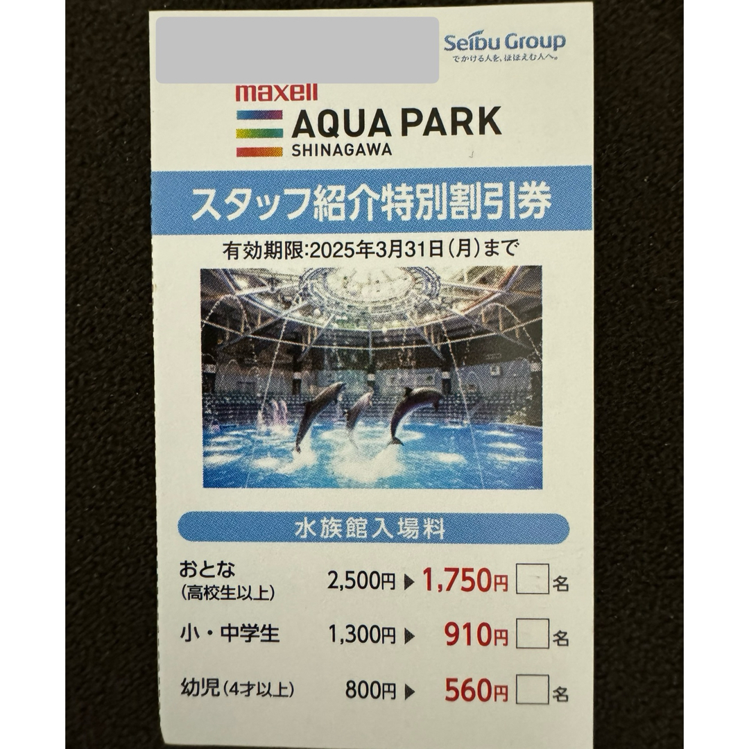 アクアパーク品川 チケットの施設利用券(水族館)の商品写真