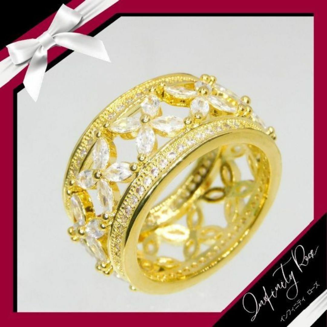 （1229）21号　ゴールド安価タイプ無数のフラワーワイドリング　指輪 レディースのアクセサリー(リング(指輪))の商品写真