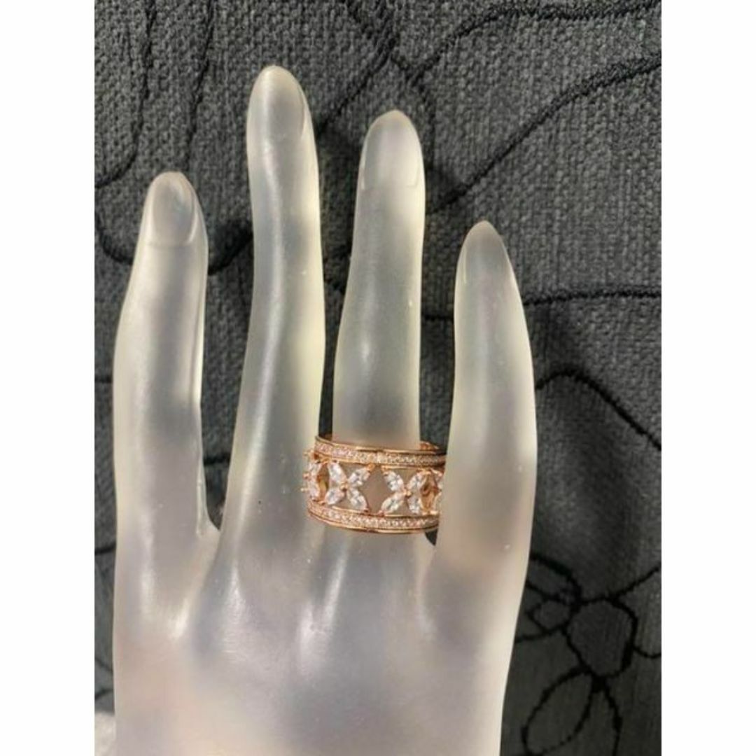 （1228）11号　ピンクゴールド豪華無数のフラワーワイドリング高品質　指輪 レディースのアクセサリー(リング(指輪))の商品写真
