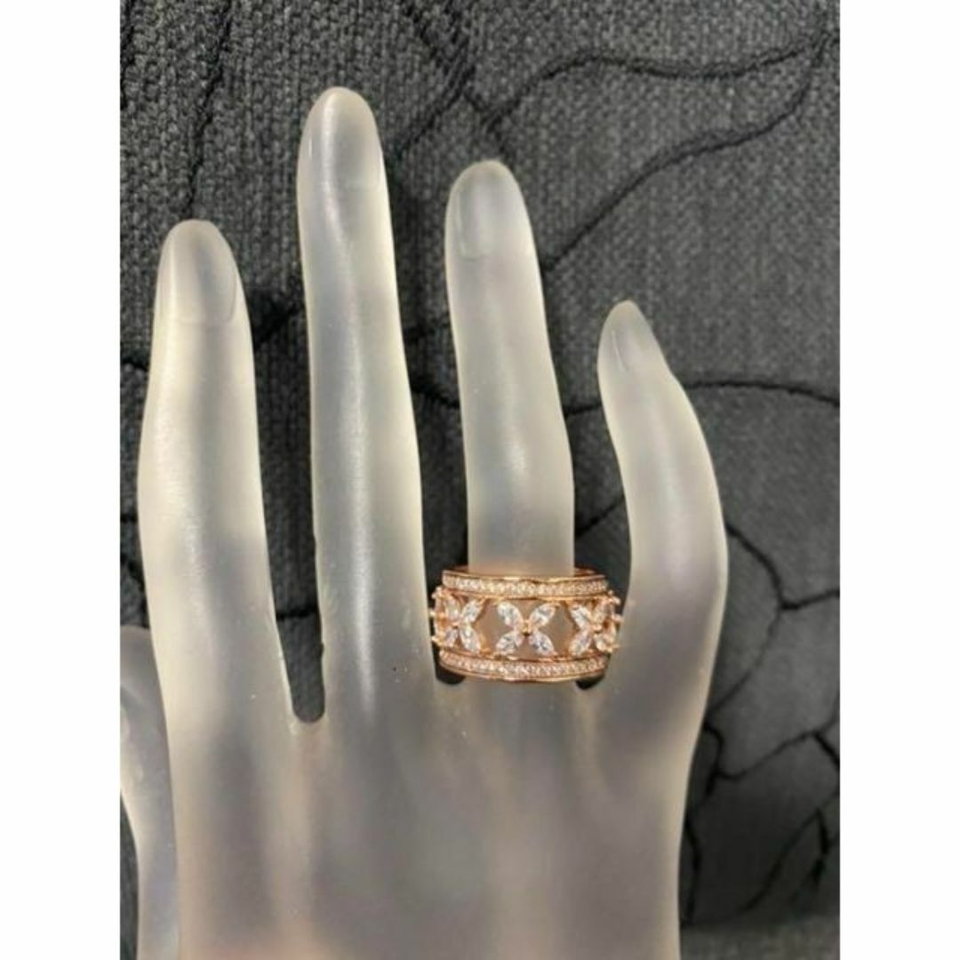 （1228）17号　ピンクゴールド豪華無数のフラワーワイドリング高品質　指輪 レディースのアクセサリー(リング(指輪))の商品写真
