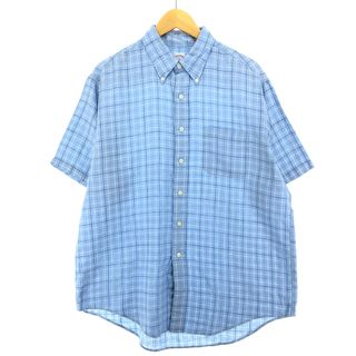 ブルックスブラザース(Brooks Brothers)の古着 ブルックスブラザーズ Brooks Brothers Est.1818 チェック柄 半袖 リネン ボタンダウンシャツ メンズL /eaa443703(シャツ)