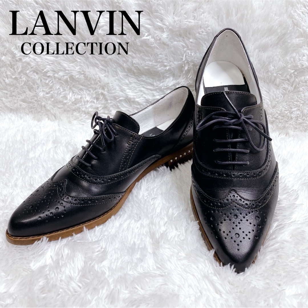 LANVIN COLLECTION(ランバンコレクション)の【美品】ランバン コレクション ウィングチップ ラインストーン 革靴 レディースの靴/シューズ(ローファー/革靴)の商品写真