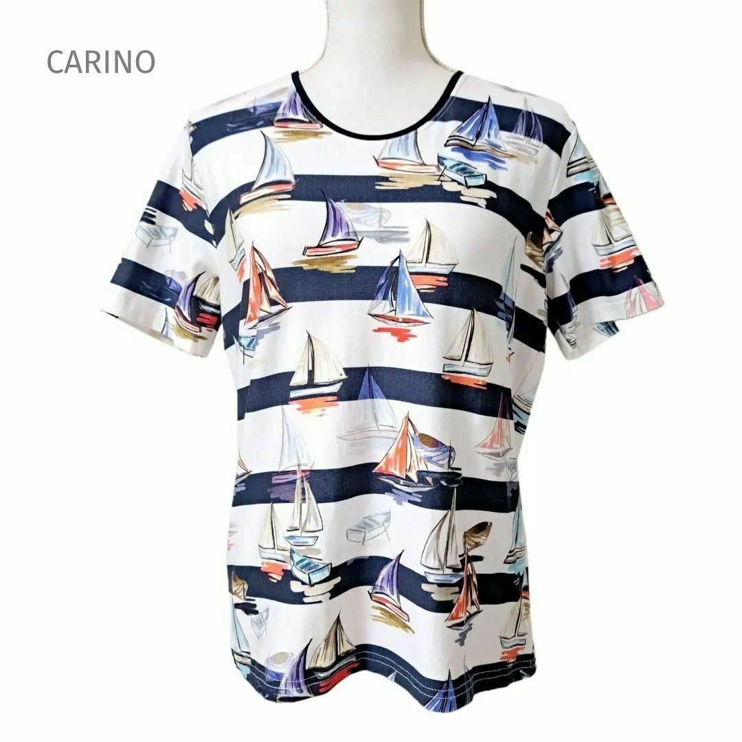 新品タグ付き CARINO カリーノ イタリア製 Tシャツ 総柄 半袖 レディースのトップス(Tシャツ(半袖/袖なし))の商品写真