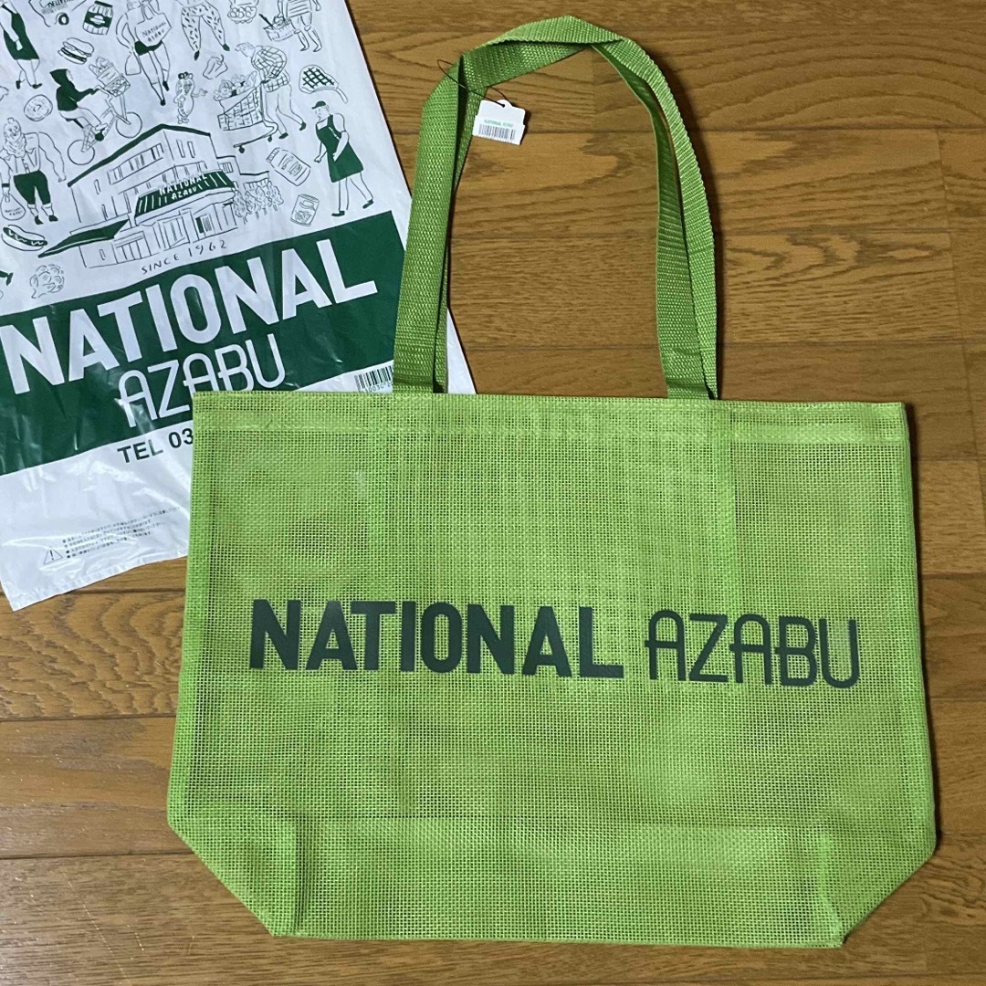 ナショナル麻布 限定 オリジナル メッシュバッグ 抹茶カラー x グリーンロゴ レディースのバッグ(ショップ袋)の商品写真
