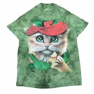 ザマウンテン 半袖Tシャツ アニマルT タイダイ 猫 クッキー 夏物古着y50(Tシャツ/カットソー(半袖/袖なし))