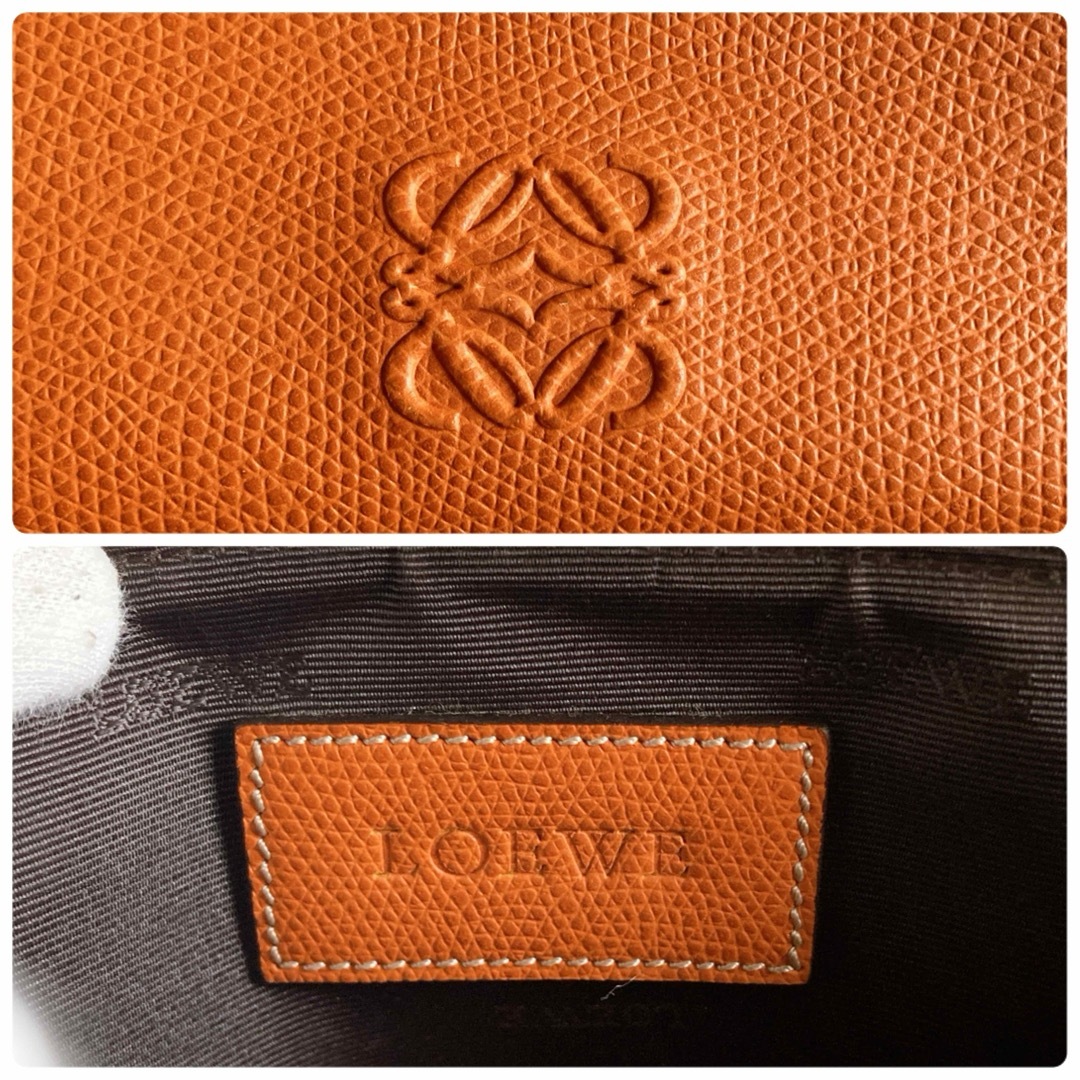 LOEWE(ロエベ)の【状態優良】ロエベ アナグラム レザー コスメポーチ マルチポーチ オレンジ レディースのファッション小物(ポーチ)の商品写真