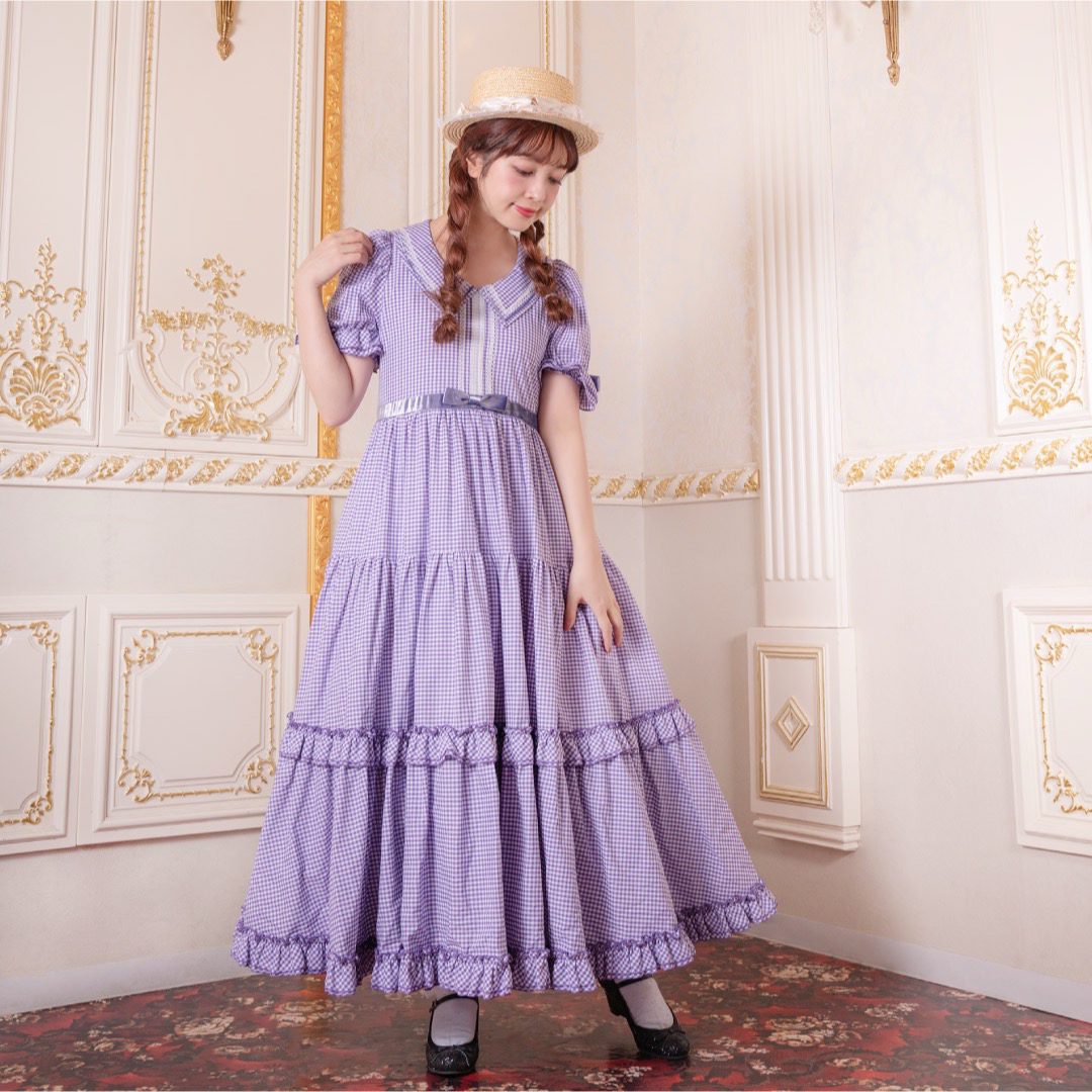 Angelic Pretty(アンジェリックプリティー)のMariapipi  セーラーカラーチェックレースドレス レディースのワンピース(ひざ丈ワンピース)の商品写真