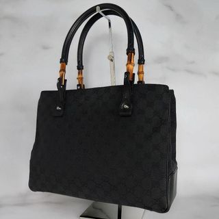 グッチ(Gucci)のGUCCI グッチ バンブー トートバッグ 黒 レザー GGキャンバス ハンド(トートバッグ)