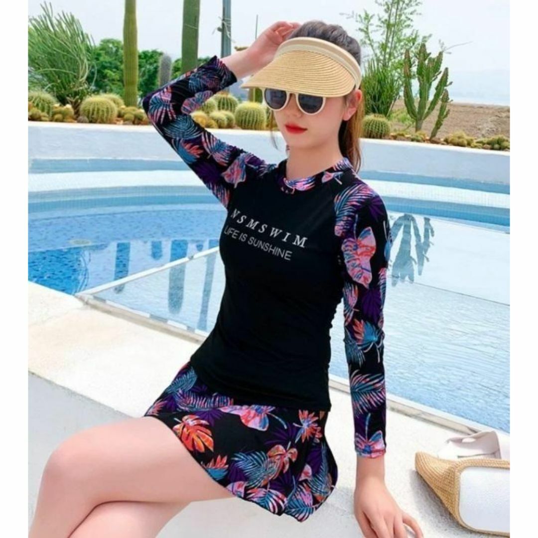 XL レディース ラッシュガード セット セパレート UVカット ボタニカル柄 レディースの水着/浴衣(水着)の商品写真