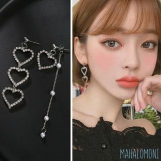 ハート ドロップ アシンメトリー ピアス シルバー TWICE チェヨン着用(ピアス)