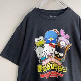 【希少コラボ】サンリオキティ　✖︎ 僕のヒーローアカデミア古着プリントTシャツ黒(Tシャツ/カットソー(半袖/袖なし))