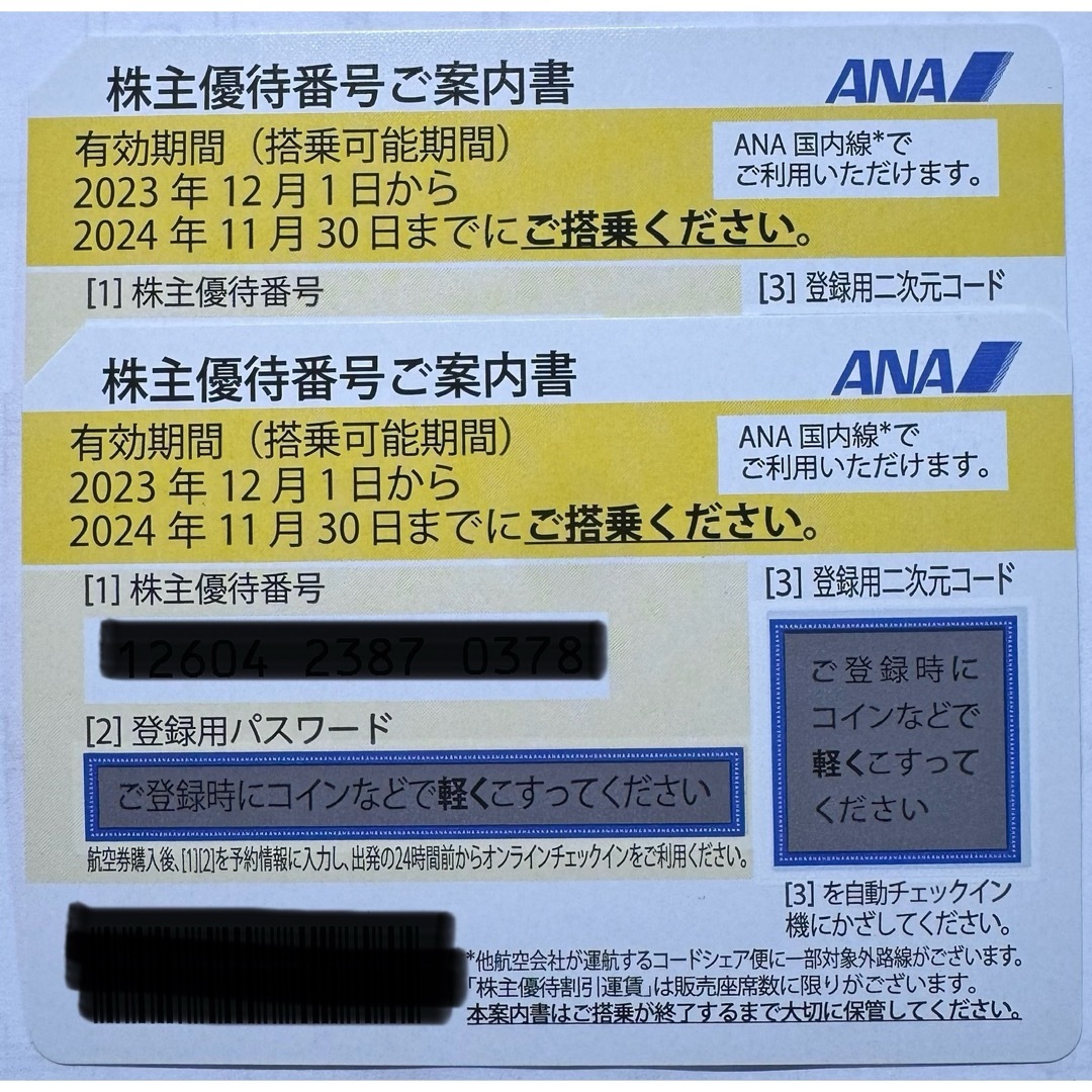 ANA(全日本空輸)(エーエヌエー(ゼンニッポンクウユ))のANA優待券2枚 チケットの乗車券/交通券(航空券)の商品写真