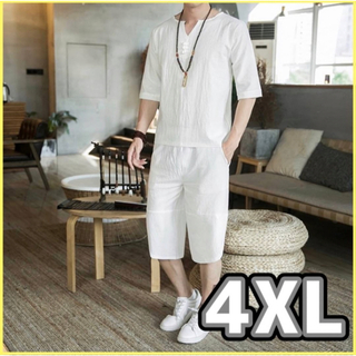 【4XL】甚平風 七分袖 綿麻 上下セットアップ サイズ多 部屋着 祭 浴衣(浴衣)