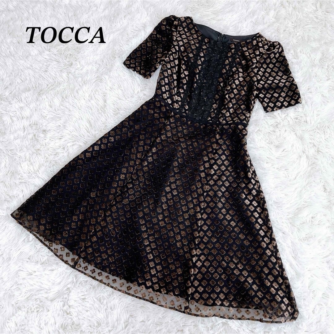 TOCCA(トッカ)のTOCCA トッカ ワンピース 花柄 レース ゴールド ラメ フォーマル レディースのワンピース(ひざ丈ワンピース)の商品写真