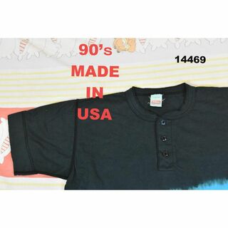 ヘルスニット(Healthknit)の90s ヘンリーネック Ｔシャツ t14469 USA製 綿100％ビンテージ(Tシャツ/カットソー(半袖/袖なし))