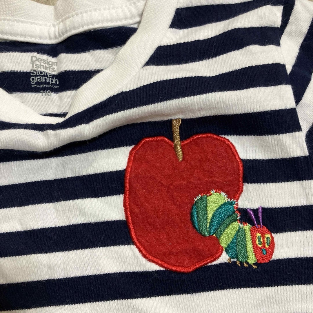 Design Tshirts Store graniph(グラニフ)のグラニフ　110 半袖　Tシャツ　ボーダー　はらぺこあおむし　りんご　子供 キッズ/ベビー/マタニティのキッズ服女の子用(90cm~)(Tシャツ/カットソー)の商品写真