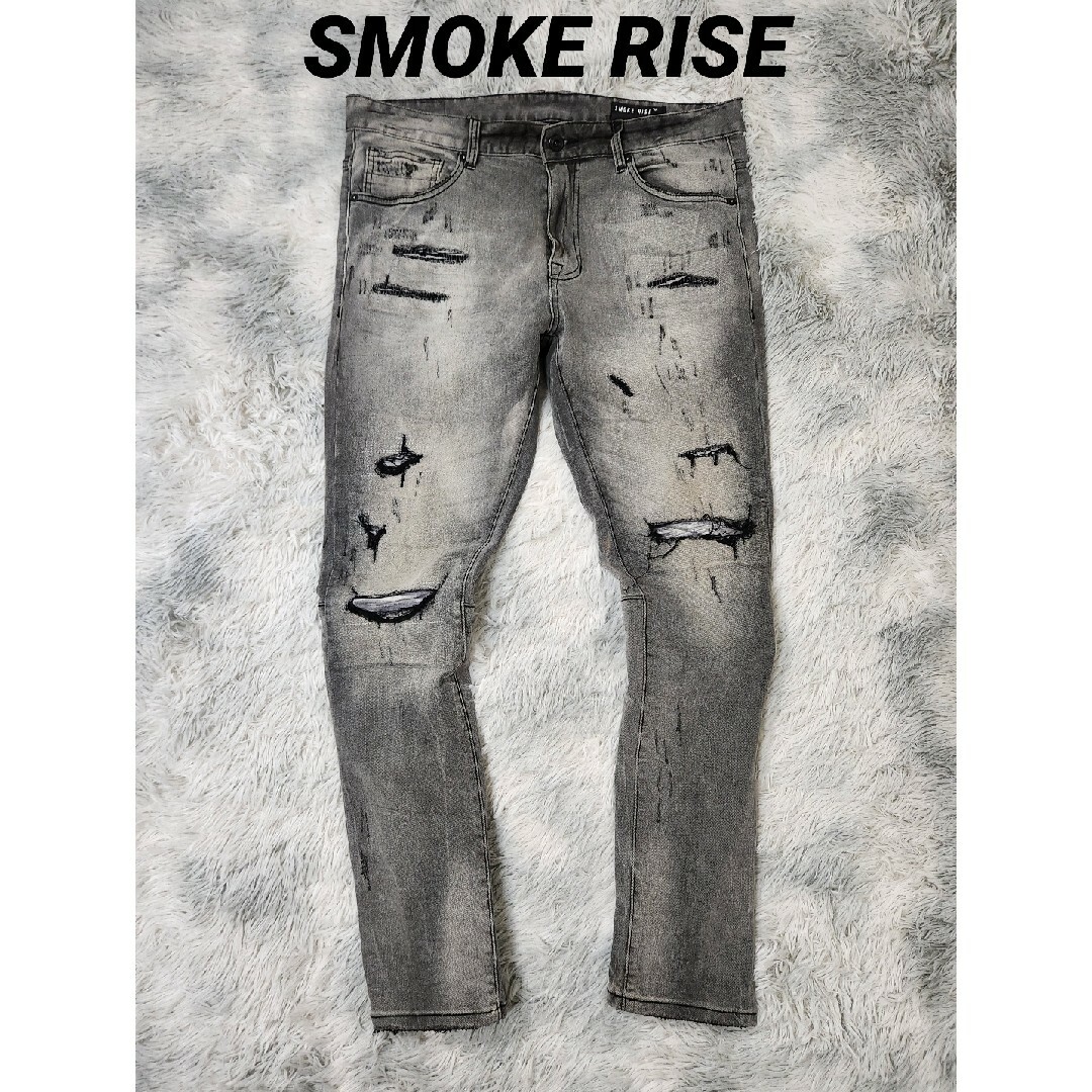 Chrome Hearts(クロムハーツ)のSMOKE RISE グランジ ダメージデニム スキニーデニム ブラック グレー メンズのパンツ(デニム/ジーンズ)の商品写真