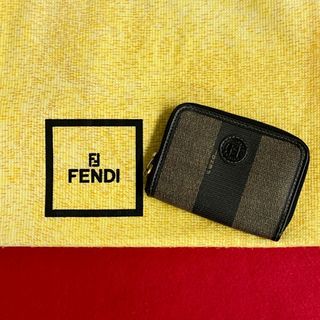 フェンディ(FENDI)の極 美品 FENDI フェンディ ペカン レザー PVC ブラック コインケース 小銭入れ ミニ 財布  63447(コインケース)