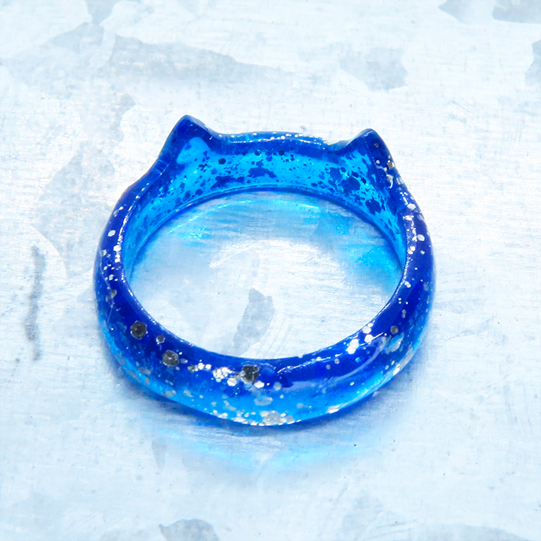 猫耳リング ブルーレジン シルバーラメ 指輪 リングサイズ13号 猫リング  ハンドメイドのアクセサリー(リング)の商品写真
