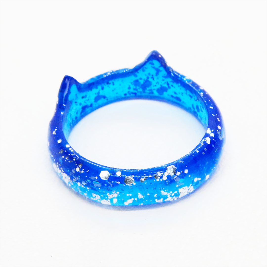 猫耳リング ブルーレジン シルバーラメ 指輪 リングサイズ13号 猫リング  ハンドメイドのアクセサリー(リング)の商品写真