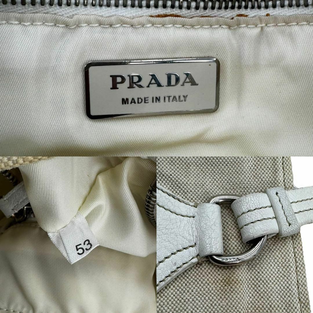 PRADA(プラダ)の良品 PRADA トートバッグ ハンドバッグ A4 三角ロゴ キャンバス 白 レディースのバッグ(トートバッグ)の商品写真