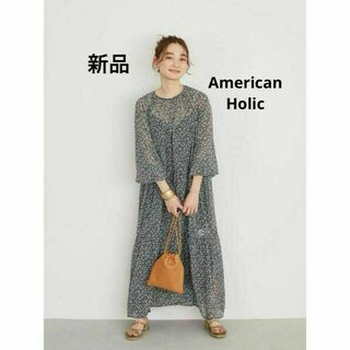 AMERICAN HOLIC - 新品 春夏ドレス レトロ小花柄 ティアードマキシワンピース ペチコートワンピ付き