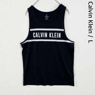 カルバンクライン(Calvin Klein)の美品　カルバンクライン　デカロゴ　プリント　ストレッチ　タンクトップ　黒　Ｌ(タンクトップ)