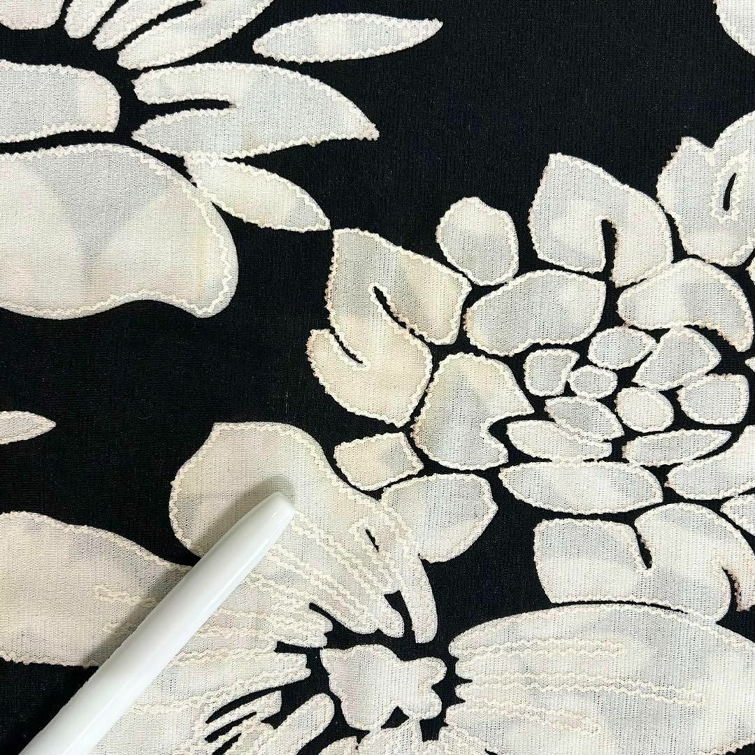 H10 ファイブジャパン カットソー トップス 長袖 花柄 黒×白 レディースのトップス(カットソー(長袖/七分))の商品写真