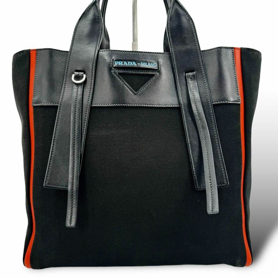 PRADA(プラダ)の美品 PRADA ハンドバッグ トートバッグ ウーヴェルチュール キャンバス 黒 レディースのバッグ(トートバッグ)の商品写真