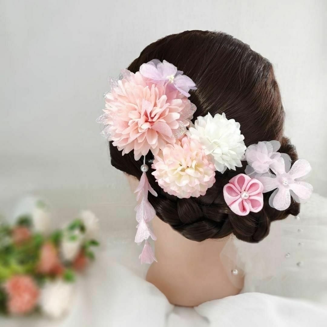 和風　ヘアアクセサリー　髪飾り 和装 七五三 成人式 卒業式 着物 袴　ピンク レディースのヘアアクセサリー(ヘアピン)の商品写真