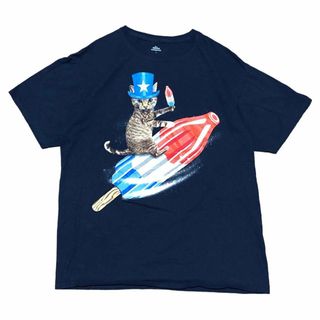 ヴィンテージ 半袖Tシャツ アニマルT 猫 ハット パラソル 夏物古着y61①