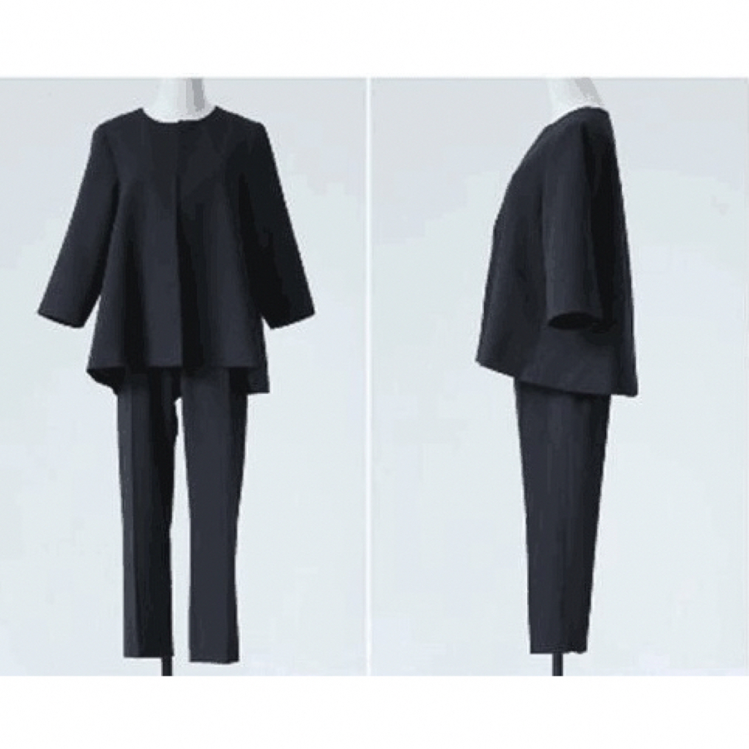 ブラック L ノーカラー ジャケット パンツ スーツ セットアップ セレモニー レディースのフォーマル/ドレス(スーツ)の商品写真